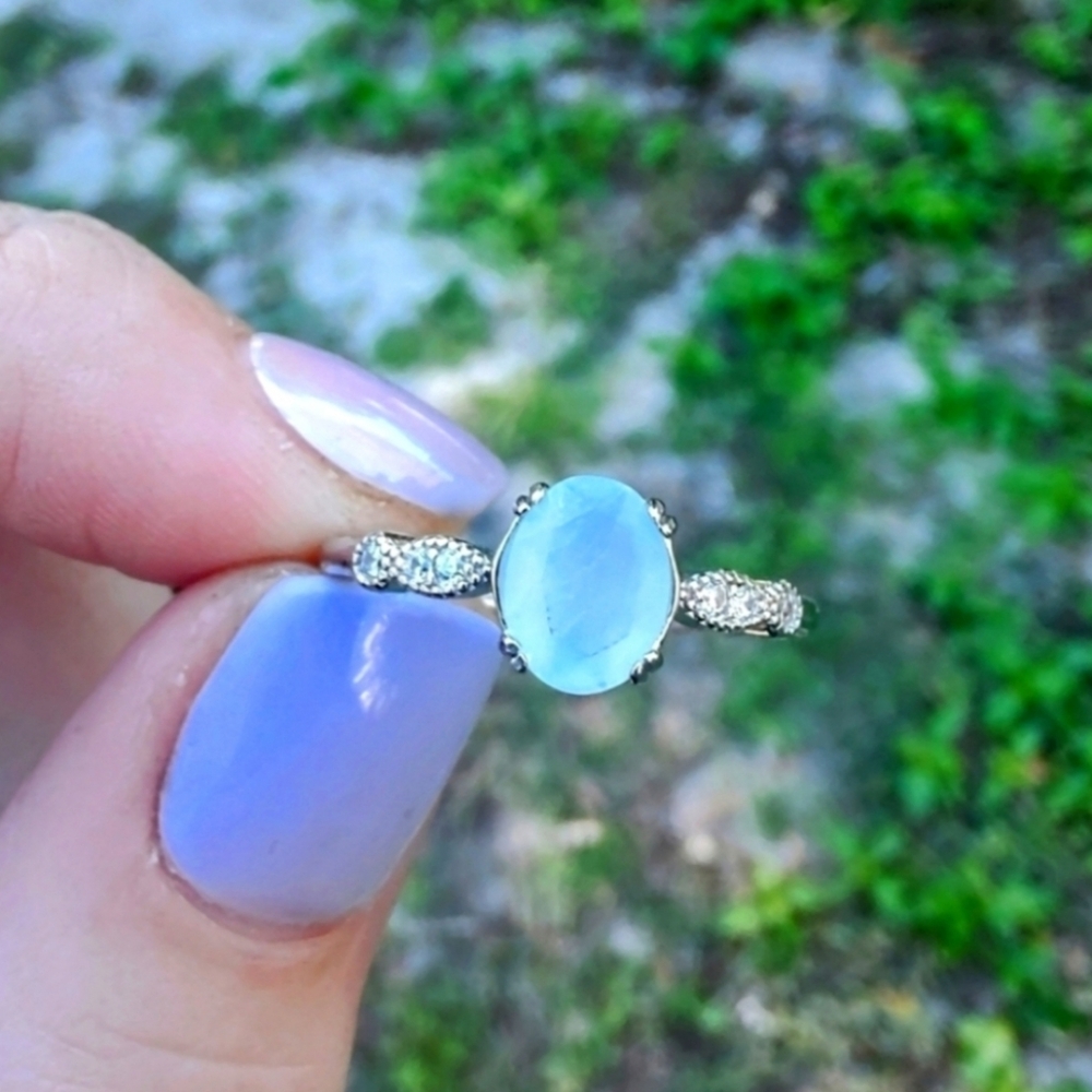 Genuine Aquamarine & CZ Adjustable Ring